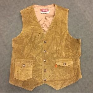 LEVI'S Vintage Suede Leather Tan Vest Orange Tap L